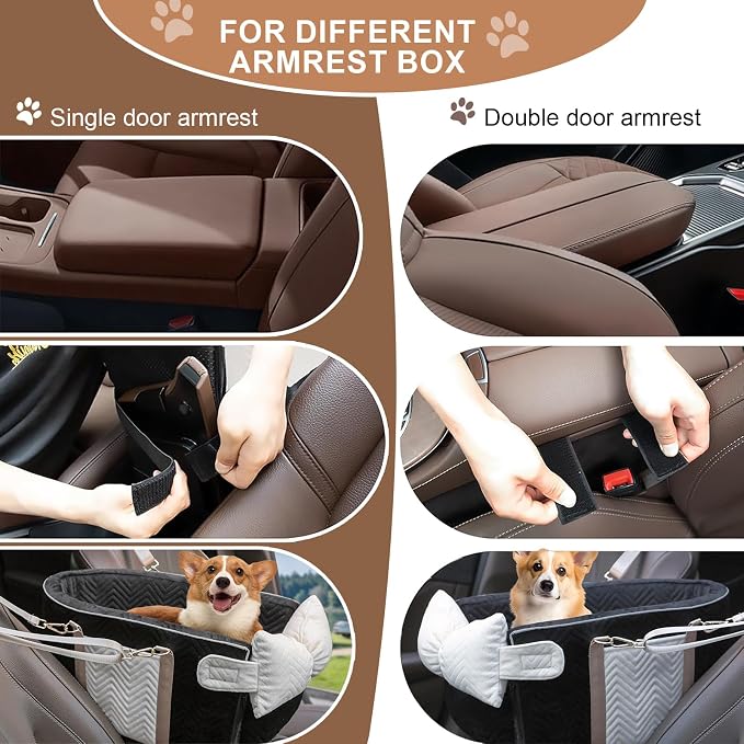 Dog Car Seat for Small Dogs Adjustable Portable Center Console Dog Car Seat Removable Cat Booster Cars Seats - Safety Belt with Cushion Anti-Collapse for Puppy Kitten Up to 15 Lbs (Black) - Image 5