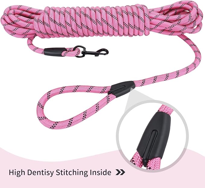 Long Dog Leash for Training 50Ft-Reflective Nylon Rope with Swivel Hook-Recall Agility Lead for Large Small Medium Dogs Outside Walking Hiking-Pink - Image 5