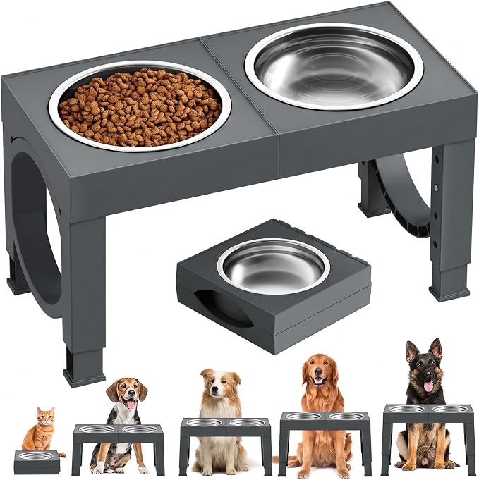 XIAZ Elevated Dog Bowls Large Breed Raised Dogs Bowl Stand Large/Medium Sized Dog Stainless Steel Food Water Bowl Stands 5 Heights Adjustable 9/11/12/14in Pet Feeder Dish Station by XiaZPet