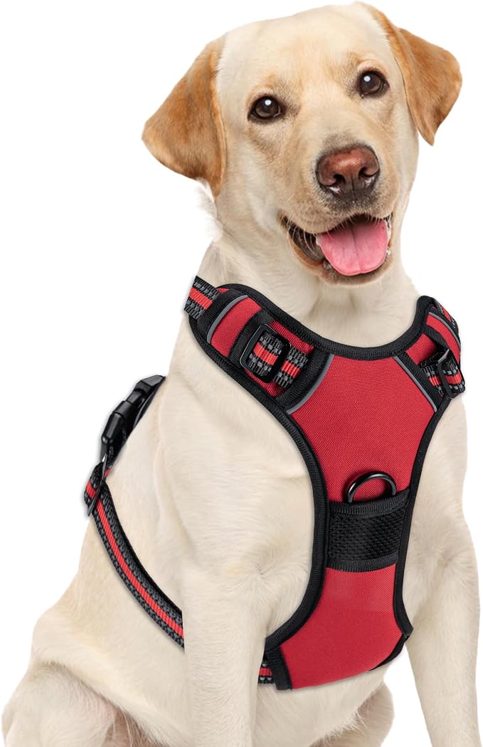 No Pull Dog Harness, Adjustable Reflective Front Clip Pet Vest with Easy Control Handle for Medium Large Dogs (Red,M) by Unknown