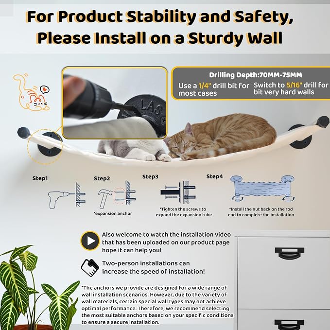 Cat Hammock Wall Mounted, Wall Mounted Cat Shelves, 35.43 x 12.99 in | Washable Replacement Cloth Wall Mounted Cat Shelves, For Large cats, For Sleeping, Playing, Climbing and Resting - Image 8
