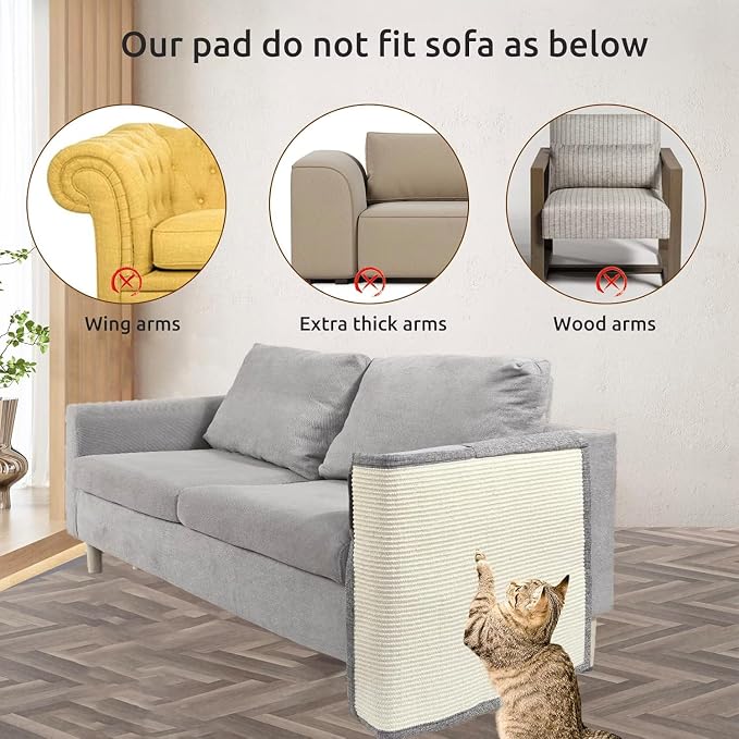 Cat Scratch Couch Protector with Natural Sisal for Protecting Couch Sofa Chair Furniture,Couch Corner Cat Ccratcher 23.6" L*19.7" W(Light Grey/Left Hand) - Image 6