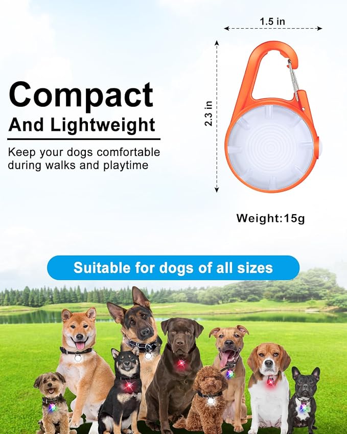 2 Pack Dog Collar Light, 4 Modes Clip On Dog Lights for Night Walking, Glow in The Dark LED Pet Collar Charm, Rechargeable Pet Camping Essentials for Nighttime Running, Cycling, Hiking(Orange) - Image 5