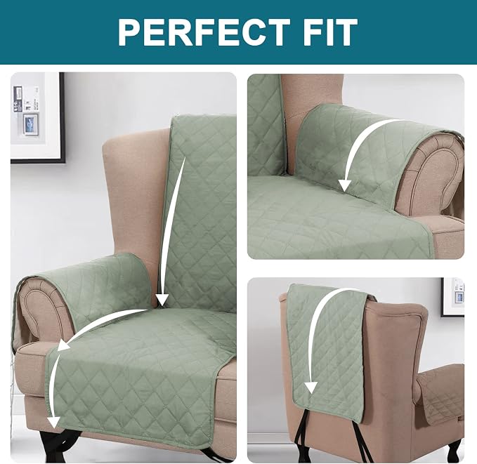 Turquoize 100% Waterproof Wing Chair Cover Wing Armchair Slipcovers Chair Couch Protector Triple Non-Slip Sofa Slipcover for Wing Chair Furniture Protector for Pets, Kids,Dog (Wing Chair, Sage) - Image 5