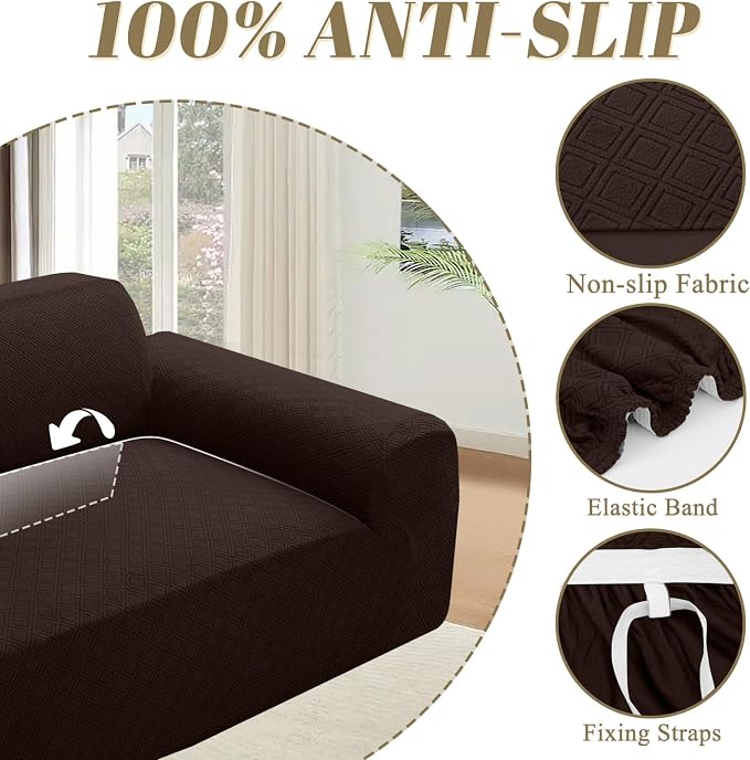 ALIECOM Corner Sectional Couch Covers Washable Sofa Cover L Shaped Couch Cover for Dogs Pets Stretch Soft Sectional Slipcovers with Non Slip Strips U Shape Furniture Protector (Dark Brown, Small) - Image 6