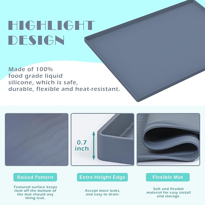URMONA Waterproof Silicone Under Sink Mat 25'' x 22'' Shelf Liner for Kitchen and Bathroom, Cabinet and Counter Protector, Storage and Organizers, Litter Mat, Pet Cat Puppy Essentials(Brown) - Image 3