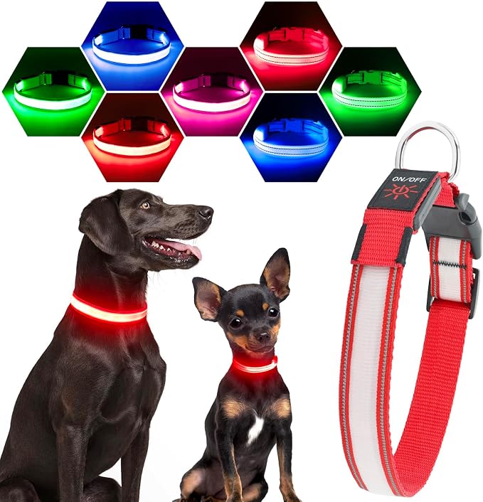 Visinite Light Up Dog Collar, Reflective LED Dog Collar, Adjustable Lighted Dog Collars Rechargeable Waterproof, Bright Dog Glow Collar for Pet Safety at Night Walking, Fit Large Medium Dogs by Visinite