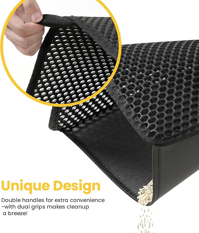 Cat Litter Trapping Mat, 27"x19" Universal Fit Litter Box Floor Mat, Hexagon Grids & Anti-Leak Base, Machine Washable, Non-Slip Kitty Mat for Most Homes, Black - Image 2