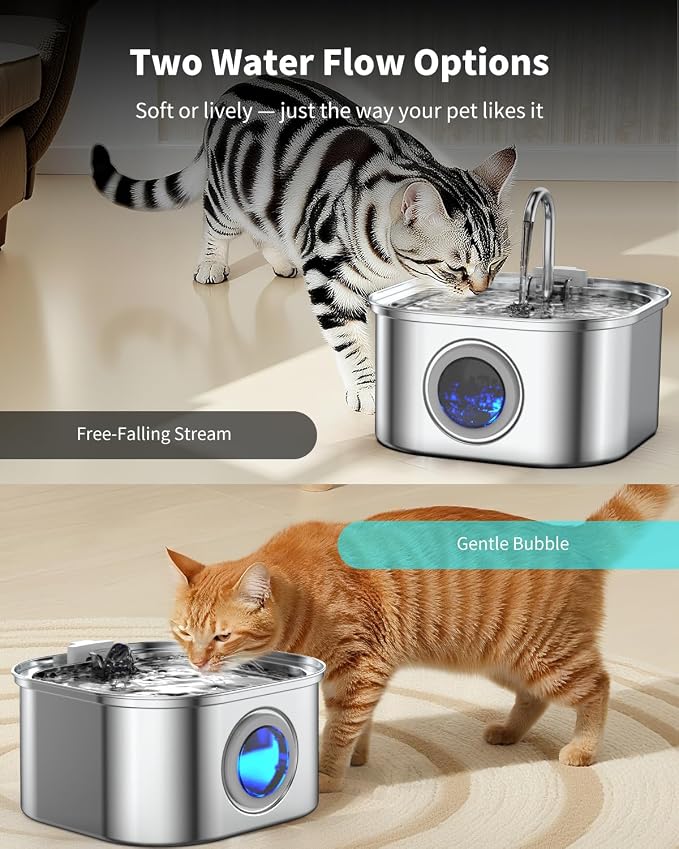 Stainless Steel Cat Water Fountain - 3.2L/108oz Cat Drinking Fountain | Quiet Cat Fountain for Indoor Cats and Small Dogs, Automatic Pet Water Dispenser Keeps Fresh Water - Image 6