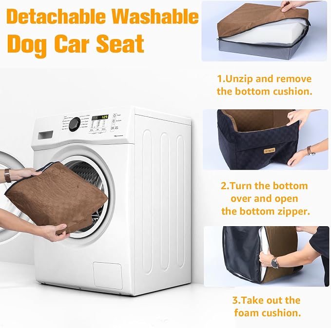 PETICON Waterproof Dog Car Seat for Small Medium Dogs, 6in Memory Foam | Pet Booster Seat for Dogs up to 26 lbs with Pockets, Detachable Washable Pet Carseat with Y-Shape Safety Belt - Image 8