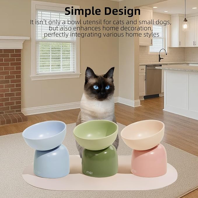 Elevated Ceramic Cat Food Bowl - 5.5" Wide Dish for Whikser Friendly, 6.6" Height for Easy Feeding, Lead & Cadmium Free, Durable Raised Cat Food Bowls, Blue - Image 5