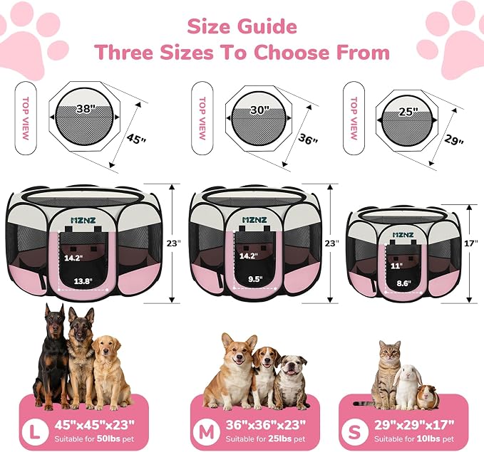 Dog Cat Small Animal Puppy Playpen Crate, Large, Pink | Portable Pop Up Pet Cage Enclosure Tent Kennel Indoor Outdoor with Carrying Case, No Assembly, Camping Use - Image 2