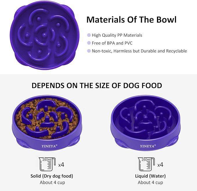 YINEYA 4 Cups Slow Feeder Dog Bowls Large Breed, Anti-Choking Pet Supplies, Maze Dog Food Bowl, Puzzle Feeder That Slow Down Eating - Image 6