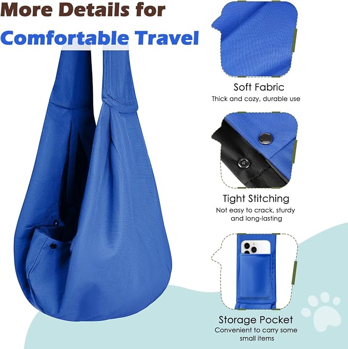 Pawaboo Small Dog Sling Carrier | Reversible Puppy Small Pet Carrier,Hands Free,Safety Buckle,Storage Pocket for Travel,Outdoor Activities Sapphire Blue - Image 6