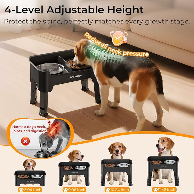 URPOWER Mess Proof Elevated Dog Bowls for Small Dogs with Slow Feeder | No Spill Water Bowl, Slow Feeder Dog Bowls, Non-Slip Food and Water Bowl Set for Small, Medium & Large Dogs - Image 6