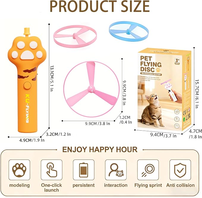 Cat Toy Disc Launcher,Rechargeable Interactive Cat Fetch Toy with 10 Discs | Cat Toys for Indoor Cats,Flying Cat Enrichment Toys for Adult Kittens Dog Playing,Hunting Tracking Toys for Outdoor Indoor - Image 5