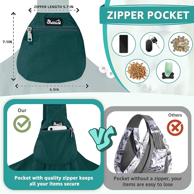 SlowTon Dog Carrier Sling - Thick Padded Shoulder Strap Adjustable, Green S | Dog Carriers for Small Dogs, Puppy Carrier Purse for Pet Cat with Front Zipper Pocket Safety Belt Machine Washable - Image 3