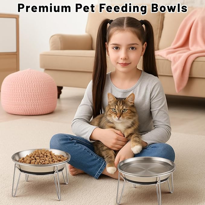 Elevated Cat Bowls, Wide Stainless Steel Cat Food Bowls with Metal Stand Whisker Stress-Free, Raised Food and Water Dish for Cats, Kitten, Puppies and Small Dogs - Image 6