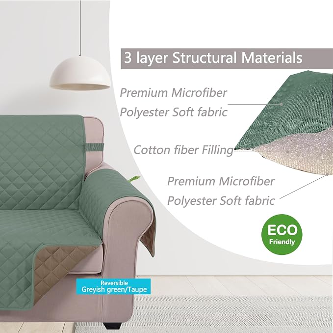 U-NICE HOME 4 Seater Sofa Cover 91''Large Couch Cover, Greyish Green/Taupe | Washable, Pet Friendly, Elastic Straps, Water Repellent, Furniture Protector Mat for 4 Cushion Couch - Image 4
