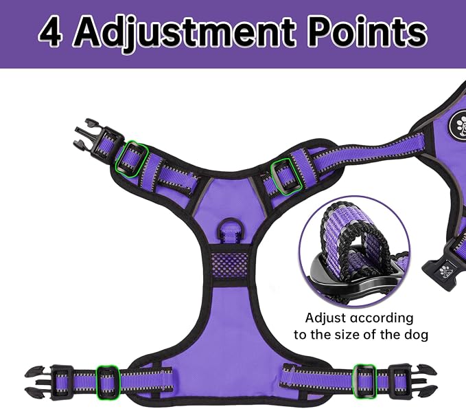 NESTROAD No Pull Dog Harness,Adjustable Oxford Dog Vest Harness with Leash,Reflective No-Choke Pet Harness with Easy Control Soft Handle for Large Dogs(Large,Purple) - Image 2