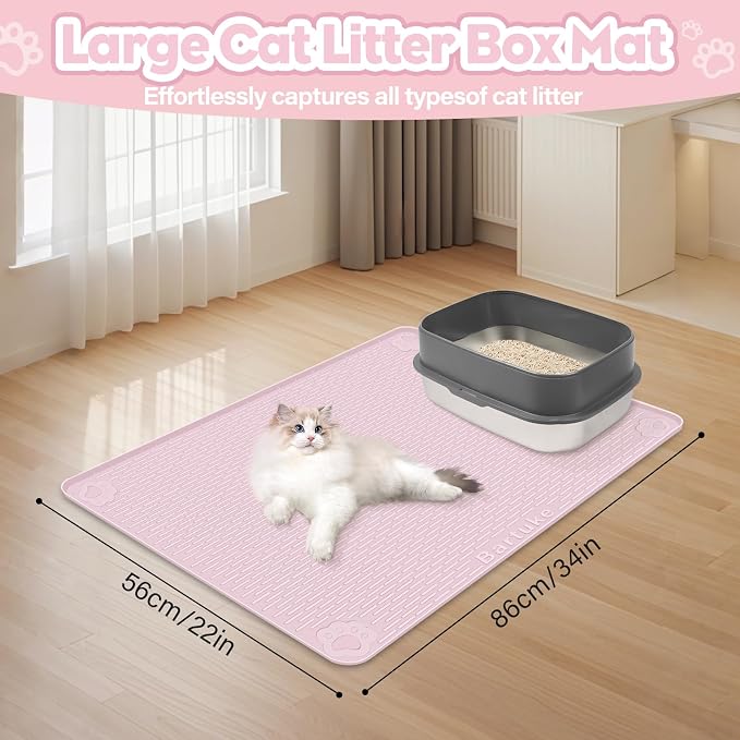 Silicone Cat Litter Mat for Litter Box 34”x22” Large Cat Mat, Pink | Waterproof, Non-Slip, Leak-Proof Rug Mat with Lip, Easy to Clean, Extra Large Litter Catcher Mat for Floor - Image 2