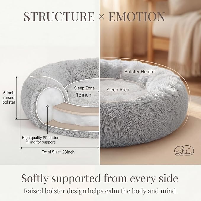 nononfish Comfortable Donut Dog Bed for Small Dogs,Plush Pet Bed | Comfortable plush donut bed with supportive edges for indoor sleeping. - Image 4