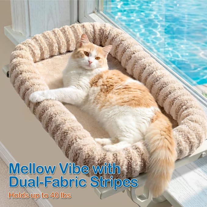 Zakkart Mellow All-Around Cat Hammock for Windowsill, Dual-Mount (Brown, L) | Hook-On or Screw-On Installation, Machine Washable Bed, Heavy Duty ABS & Metal Frame, Support up to 40 lbs. - Image 2