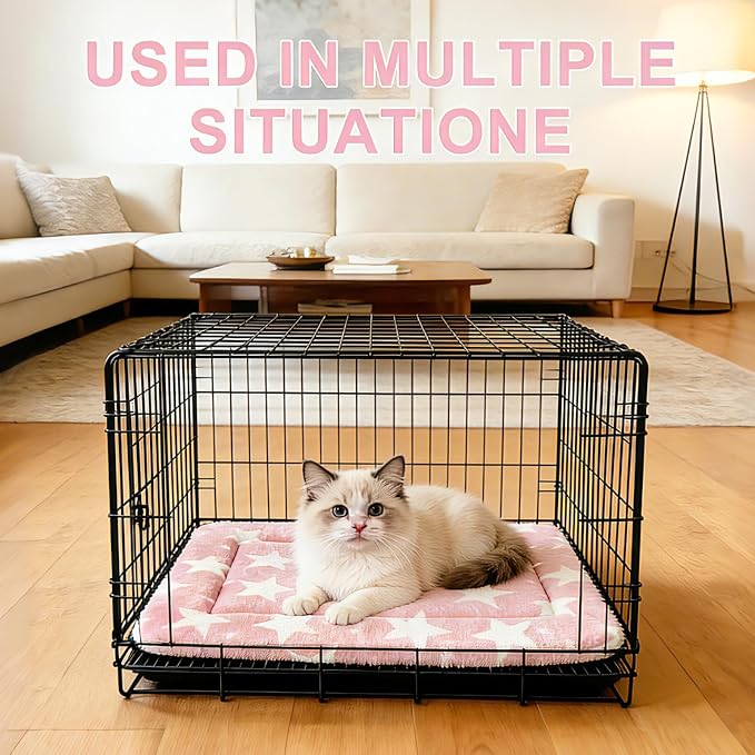 Dog Bed Mat – Soft & Comfortable Dog Kennel Pad for Crate – Durable Crate Bed & Mat for Dogs & Cats – Ideal for Crate, Kennel, and Home Use (Big&Little Stars Pink, XS(18"*14"*1.5")) - Image 4