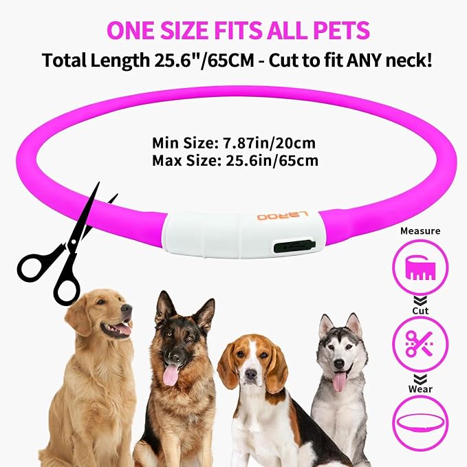 LaRoo LED Dog Collar, USB Rechargeable Flashing Light Dog Collar, Nighttime Safety, Cuttable Size for Small Medium Large Dogs, Makes Your Pet Visible in The Dark (Rose Red) - Image 6