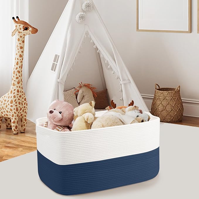 MEGASKET Extra Large Rope Basket, 22" x 17" x 12" Woven Stuffed Animals Storage Bin, Kids Dog Stuff Toy Box Organizer, Living Room Nursery Organization, Big Basket Container for Blankets Clothes - Image 5