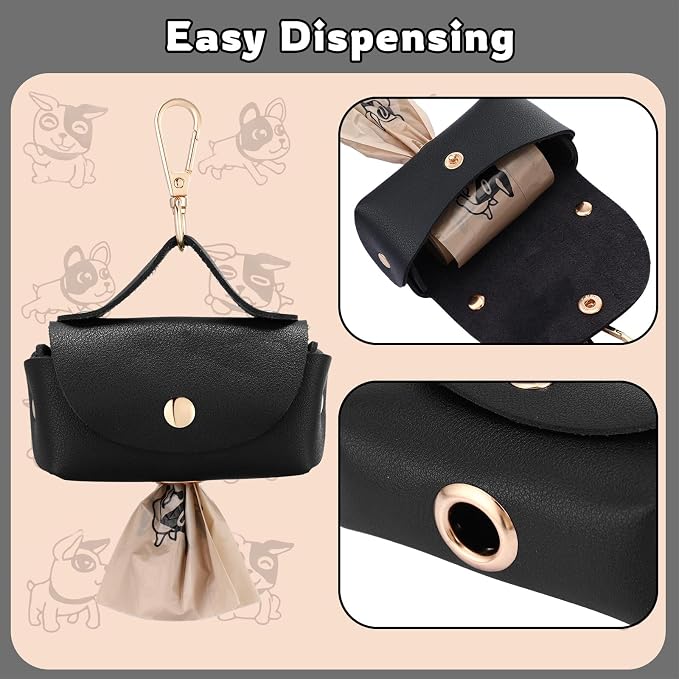 Affrolling 5 Pcs Leather Dog Poop Bag Holder Christmas Include 45 Scented Poop Bags Dispenser Cute for Travel Walking Dog Park and Outdoor Use(Black) - Image 6