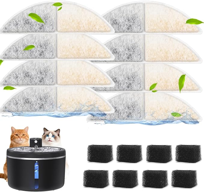 Filters for Cat Water Fountain Cordless, 4 Months Set of Replacement Filters for Ultra Quiet Pet Water Fountain,White 8 Count (Pack of 1) by Jaojcoe