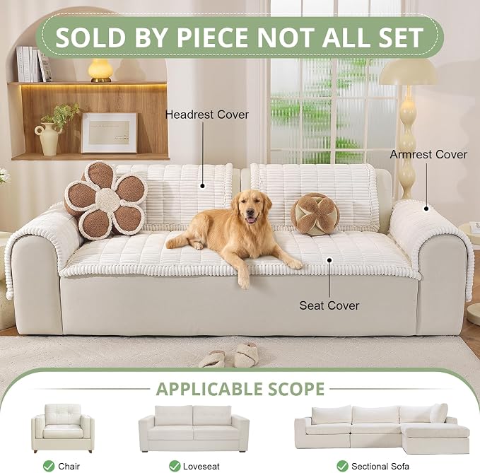 OstepDecor Couch Cover for Dogs, Washable Non Slip Sofa Cover for Pets | Soft Couch Covers for Sofa, Loveseat and Sectional, Furniture Protector Against Pet Hair & Dirt (27.6" x 70.9", White) - Image 4