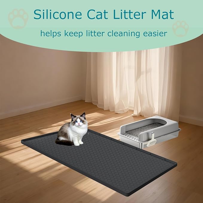 Cat Litter Mat for Litter Box, Silicone Large Cat Litter Trapping Mat - 37x22 in, Waterproof & Non-Slip, Durable & Easy Clean, Black - Image 6