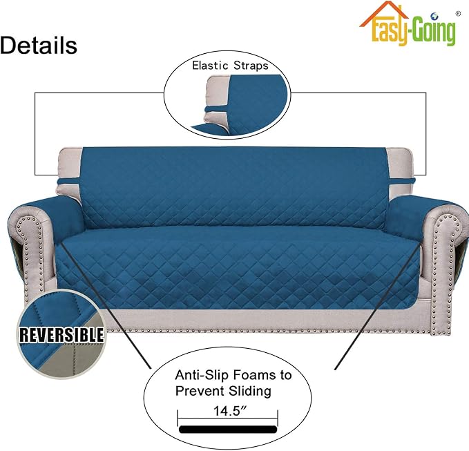 Easy-Going Reversible Couch Cover, 2 Cushion Sofa, Peacockblue/Beige | Loveseat, Slipcover For Dogs, Water Resistant Furniture Mat, Living Room, Non-Slip Sofa Cover, Pet Friendly - Image 3