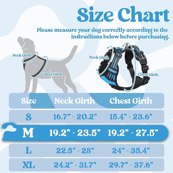 rabbitgoo Dog Harness Medium Sized, Updated Easy On & Off with 3 Buckles | No Pull No Choke, Walking with 2 Clips and Handle, Adjustable Soft Reflective, Sky Blue, Medium - Image 2