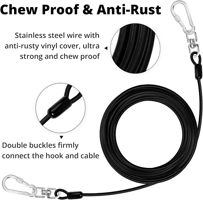 jenico Dog Tie Out Cable: 20 ft Dog Leads for Yard Heavy Duty | Dog Chain Leash for Small Large Dogs Up to 500 lbs - Outdoor Dog Runner Tether for Yard Camping Backyard - Image 3