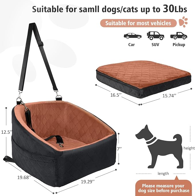 NEEZUKAR Dog Car Seat for Small Medium Dogs,Detachable Washable Dog Booster Seat Under 30lbs, Pet Car Seats Travel Bed with Storage Pockets and Safety Belt(Black/Z) - Image 2