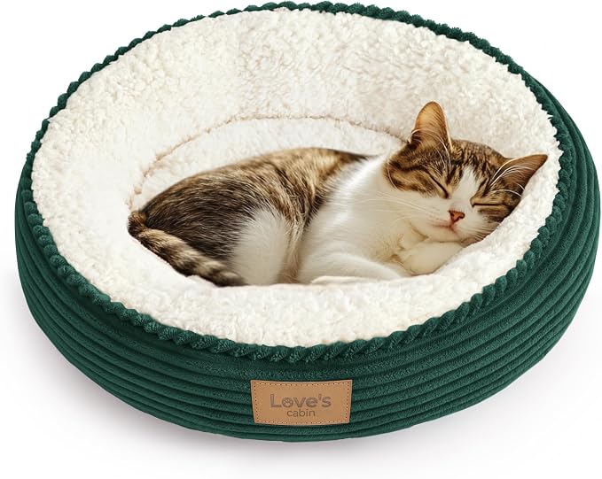 Love's cabin Round Donut Cat and Dog Cushion Bed, 20in Pet Bed for Cats or Small Dogs, Anti-Slip & Water-Resistant Bottom, Super Soft Durable Fabric Pet beds, Washable Luxury Bed Dark Green by Lovescabin