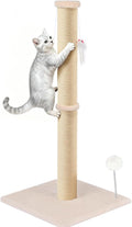 36 Inch Tall Cat Sisal Scratching Post for Indoor Cats, Beige | Natural Sisal, Sturdy Base, Interactive Toys, Full Stretch, For Kittens and Adult Cats by PELUOMOZ