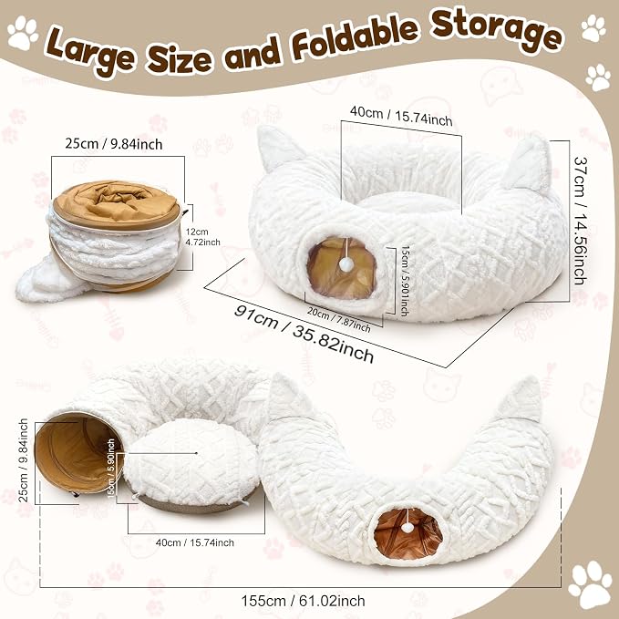 OurWarm Cat Tunnel Bed for Indoor Cats, Soft Plush Cat Donut Tunnel with 11 Pcs Interactive Toys & Washable Mat, Round Peekaboo Pet Cave Play Tunnel Under Christmas Tree for Kitten Rabbit - Image 3