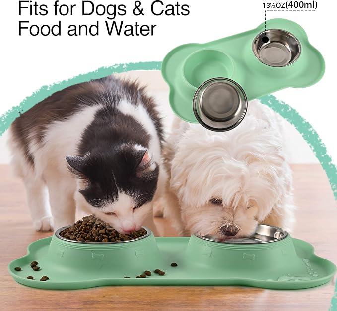 Dog Bowls 2 Stainless Steel Bowl for Pet Water and Food Feeder with Non Spill Skid Resistant Silicone Mat for Pets Puppy Small Medium Cats Dogs - Image 6
