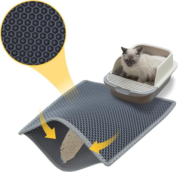 Cat Litter Mat, Litter Box Mat, Large Double Layer Waterproof Proof Trapping mat, Non-Slip Design, Kitty Litter Rug, Cat Supplies, Easy to Clean, 24x15 Inch, Grey, Pack of 1 by dotpurfectcatlittermat