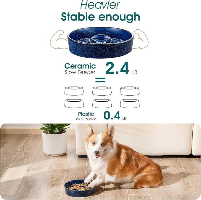vancasso Slow Feeder Dog Bowl, 1.5 Cup Ceramic Puzzle Dish for Medium Breed | Maze Dog Food Bowl for Fast Eaters, Slow Feeding Design for Medium Dogs, Promotes Healthy Eating Habits, Blue - Image 4