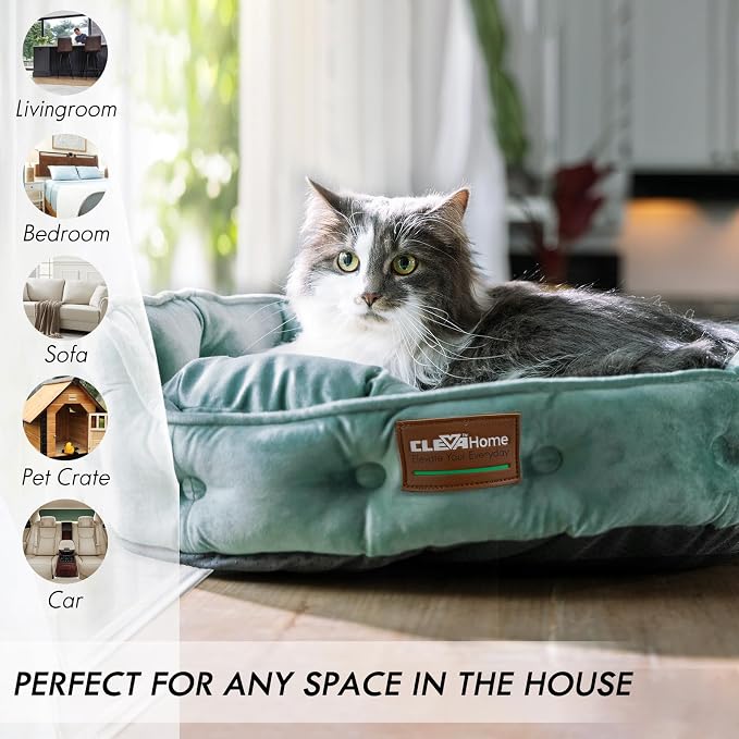 ClevaHome Cat Dog Bed for Small Pets up to 15lbs - Round Cat Beds for Indoor Cats, Machine Washable Comfortable Pet Bed for Puppy and Kitten with Non-Slip Bottom (Washed Green) - Image 3