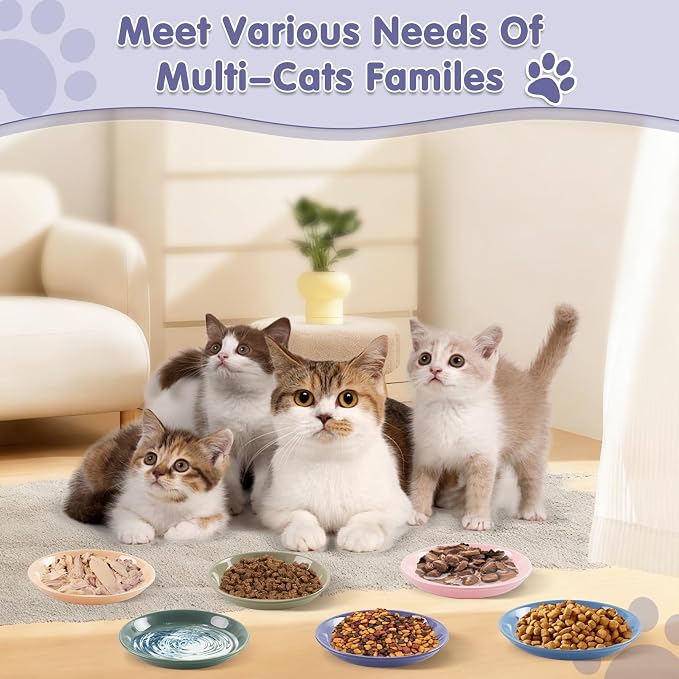 6 Pack Cat Food Bowl, Ceramic Cat Bowls, Anti Whisker Fatigue Cats Bowl Set | 5.5 Inches Shallow Wide Kitten Plates for Food and Water (CaiSe-B) - Image 4