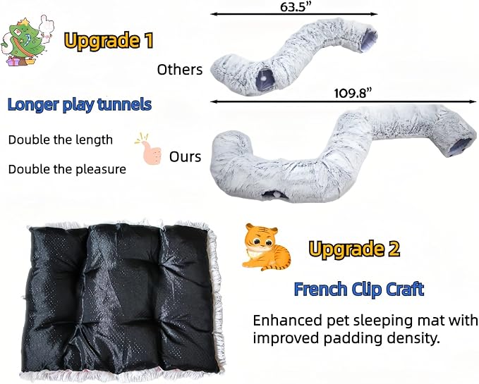 XxingSheep Extra Large Cat Tunnel Bed Plush Cat Cave for Indoor Cats | Soft plush fabric creates a warm and comfortable resting space - Image 5