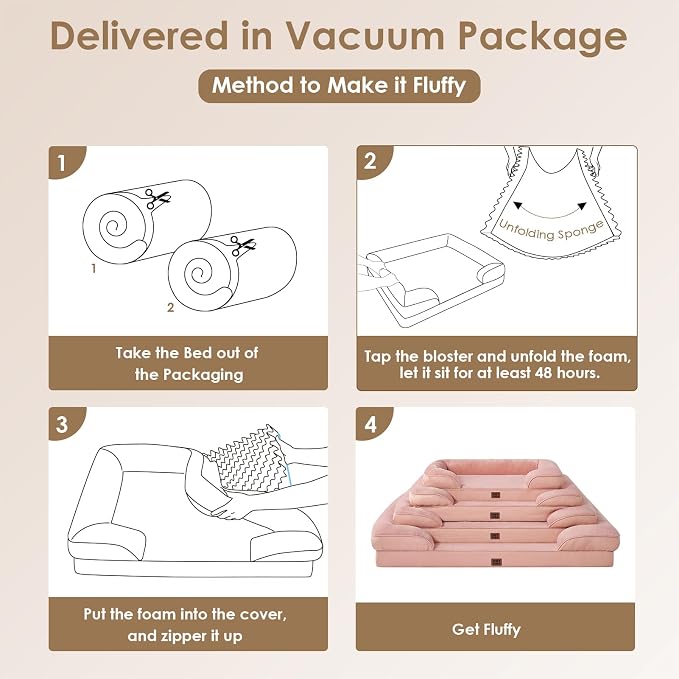 EHEYCIGA Orthopedic XXL Dog Bed, Waterproof Washable XL Big Pet Bed 48" | Non-Slip Bottom and Egg-Crate Memory Foam Extra Large Pet Couch Bed with Washable Removable Cover, Dusty Pink - Image 7