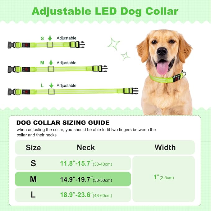 Illumifun Lighted Dog Collars for Night, USB Rechargeable Light Up Dog Collar, Water-Resistant LED Dog Collar Glow in the Dark (Green, Medium) - Image 7