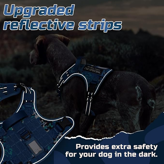 rabbitgoo Tactical Dog Harness for X-Large, No Pull Military Service Vest | Molle & Handle, Heavy Duty, Adjustable, Reflective Straps, Easy Control for Training Walking, Blue Camo, X-Large - Image 7